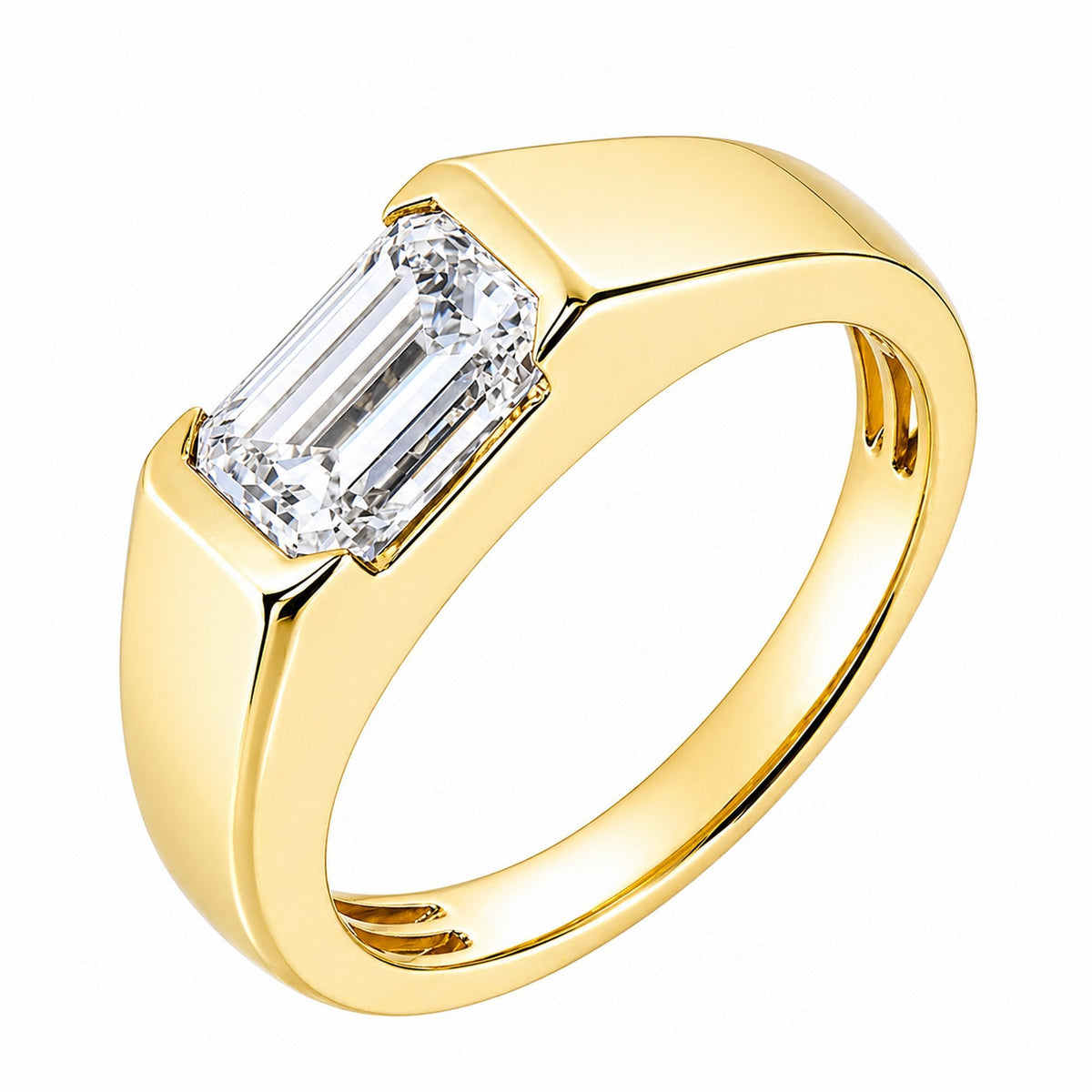 Lab grown 18ct yellow gold 2.08ct D VVS2 IGI emerald cut ring