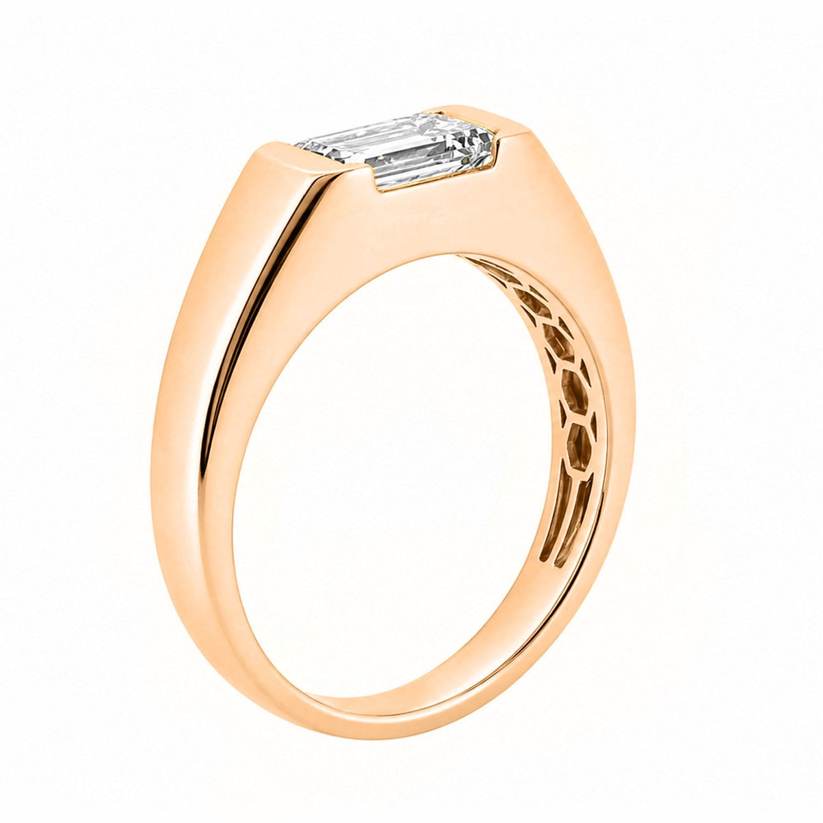 Lab grown 18ct rose gold 2.00ct D VVS2 IGI emerald cut ring
