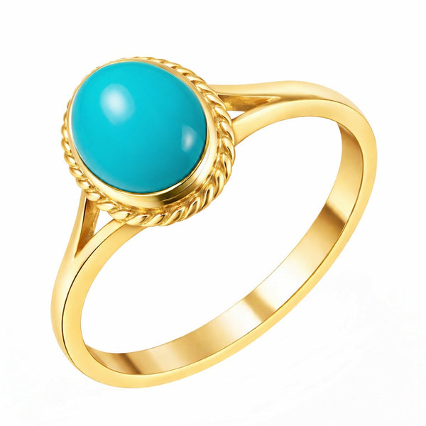 9ct yellow gold 9mm x 7mm oval turquoise ring