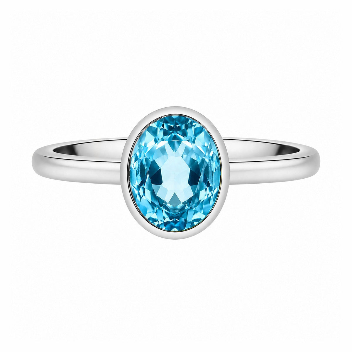 9ct white gold 9mm x 7mm oval blue topaz ring