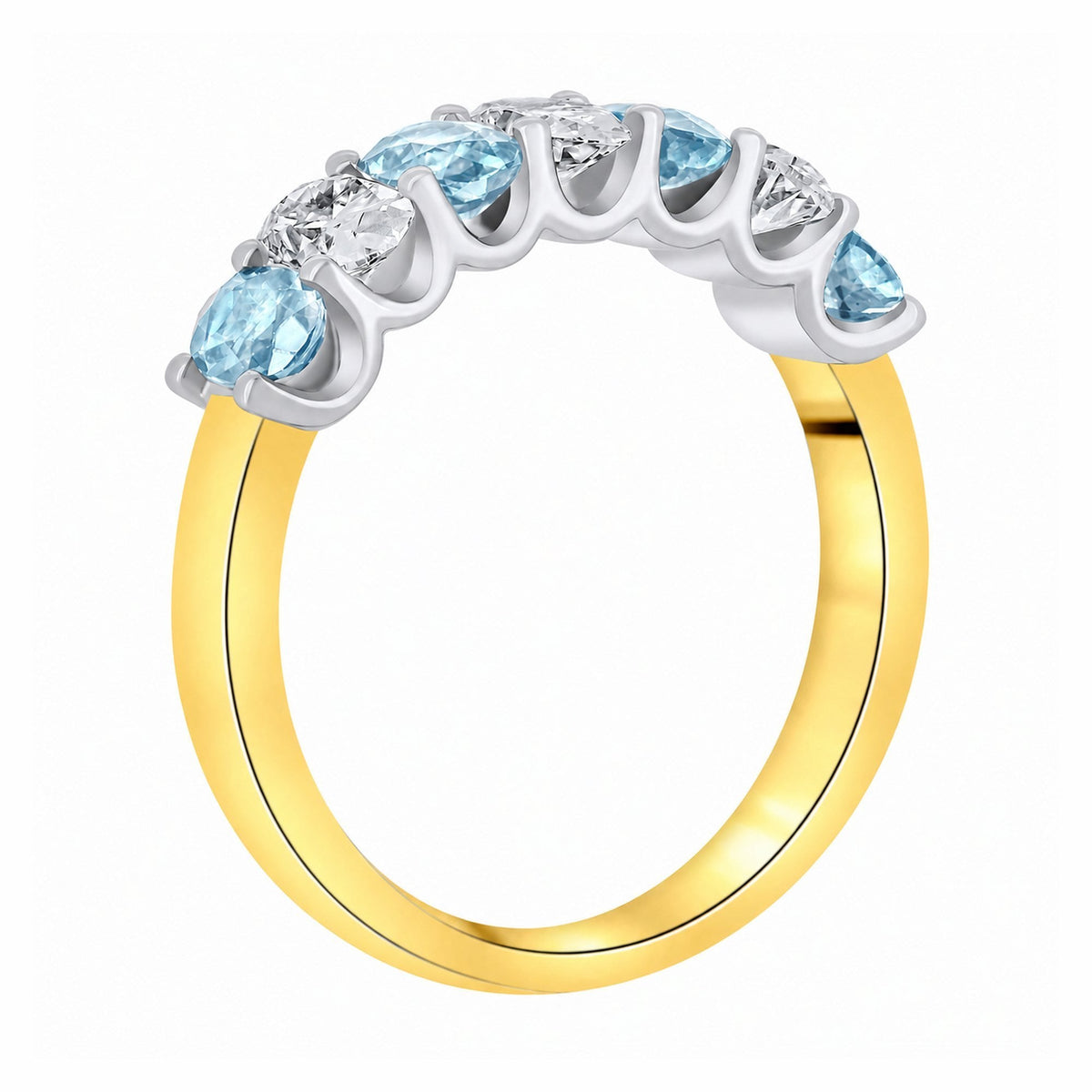 18ct yellow gold 1.00ct aquamarine 0.75ct diamond 7 stone ring