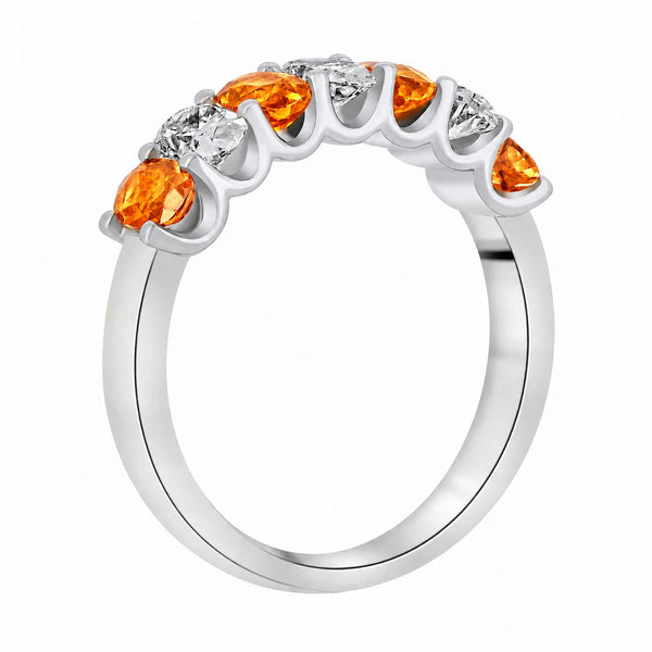 Platinum 1.53ct orange sapphire & 0.75ct diamond 7 stone ring