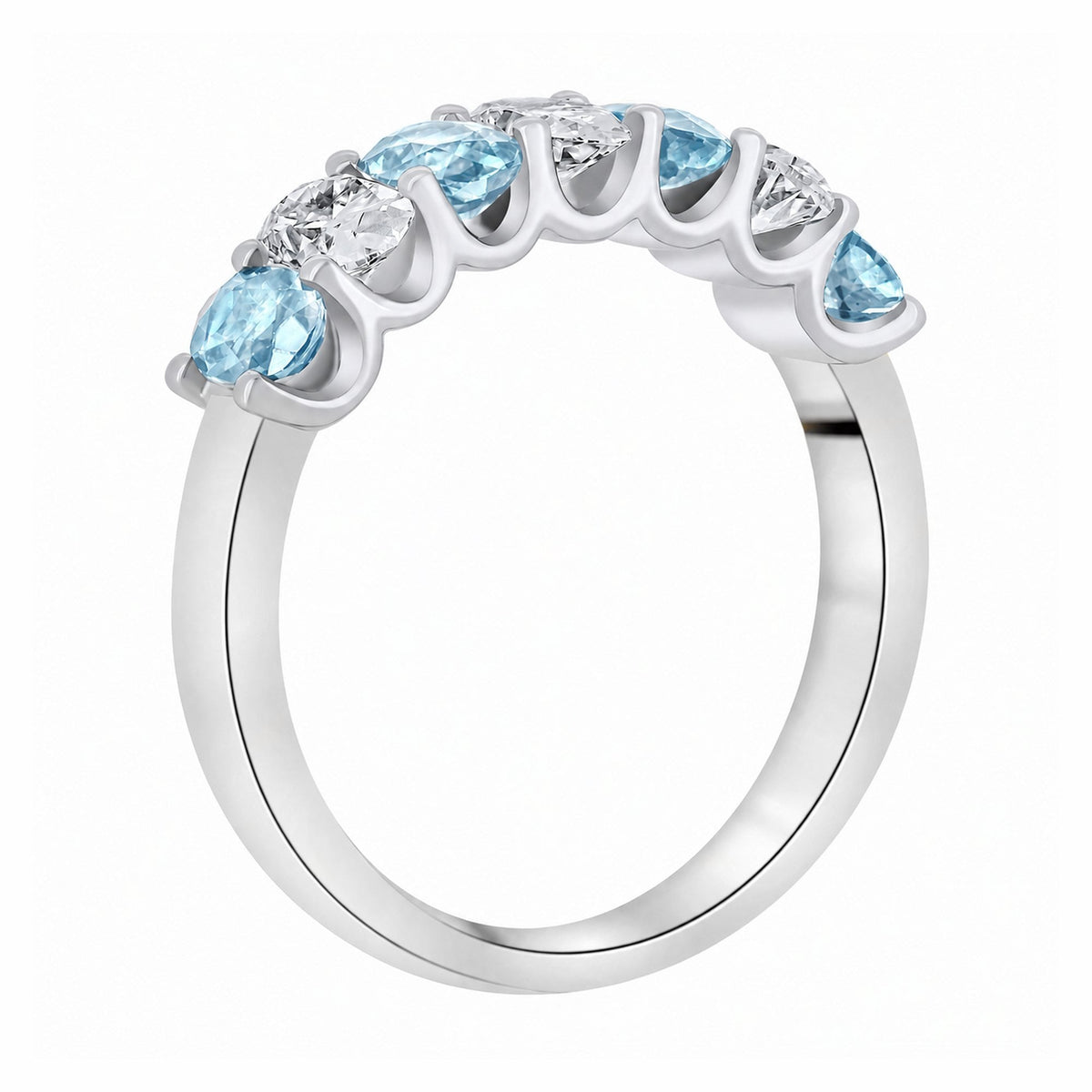 Platinum 1.00ct aquamarine & 0.75ct diamond 7 stone ring