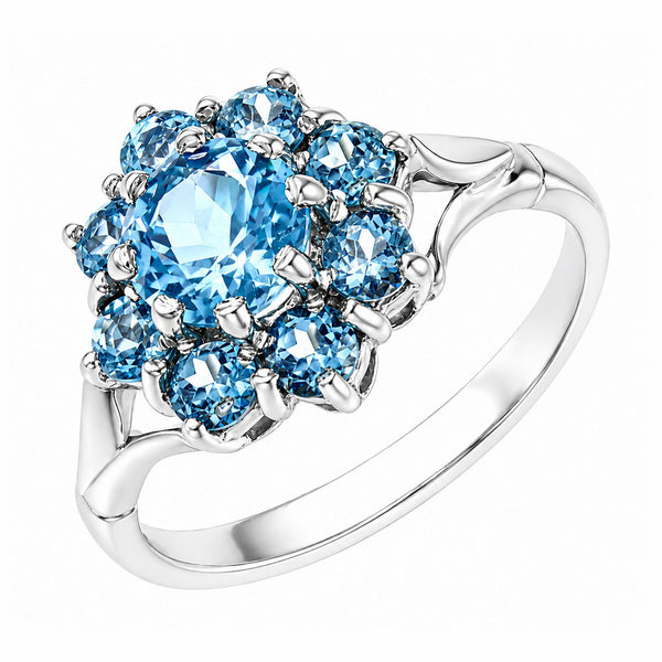 9ct white gold 6mm x 6mm blue topaz cluster ring