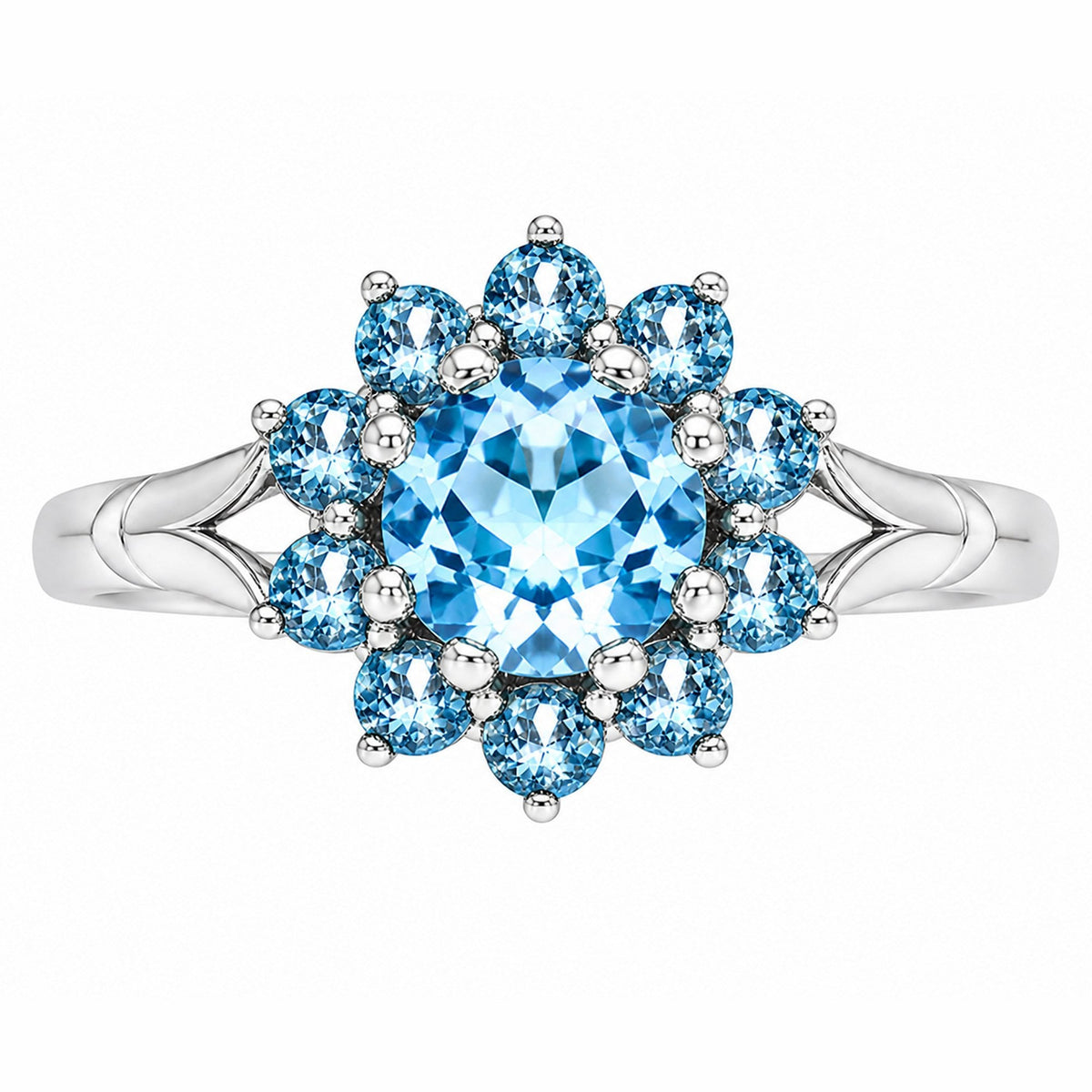 9ct white gold 6mm x 6mm blue topaz cluster ring