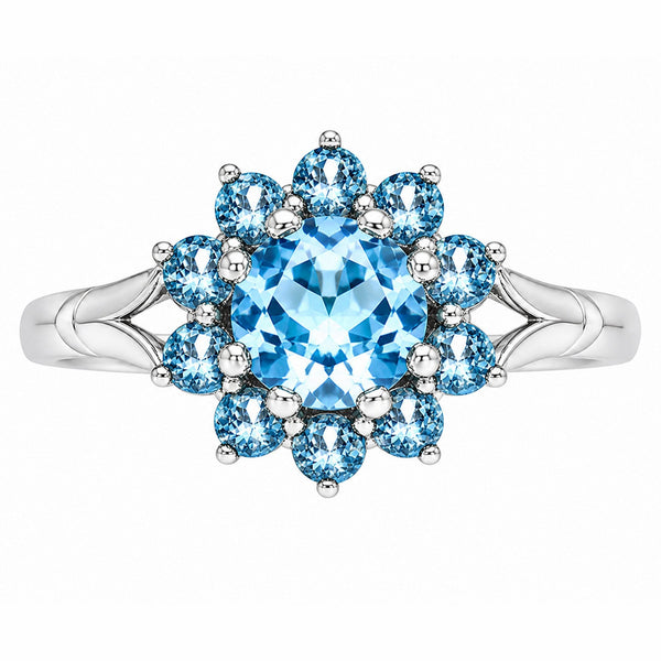 9ct white gold 6mm x 6mm blue topaz cluster ring