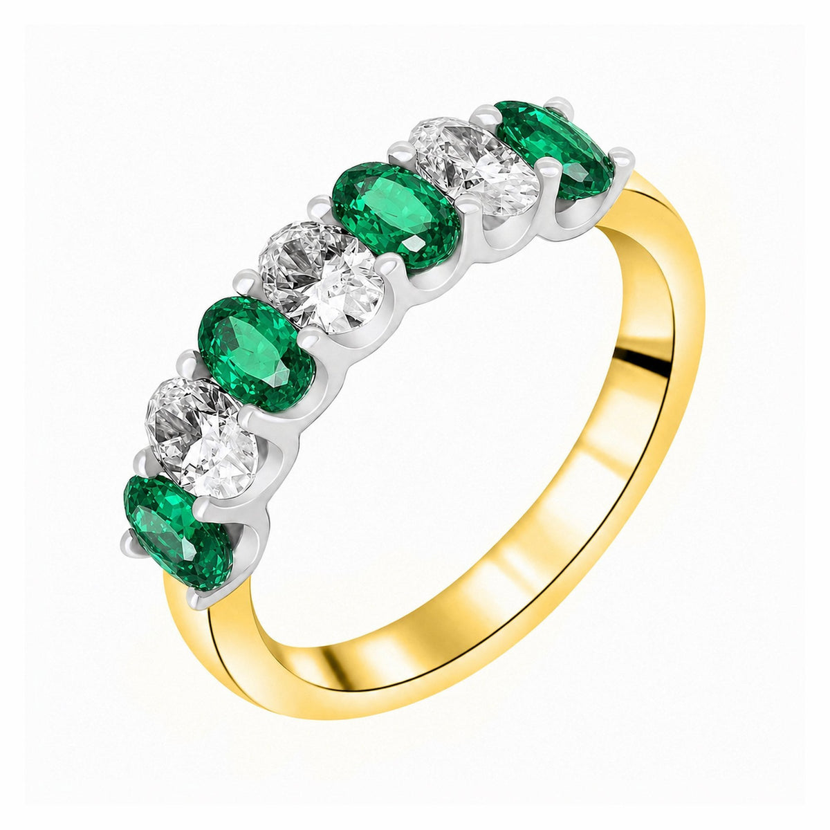 18ct yellow gold 0.89ct emerald & 0.75ct diamond 7 stone ring