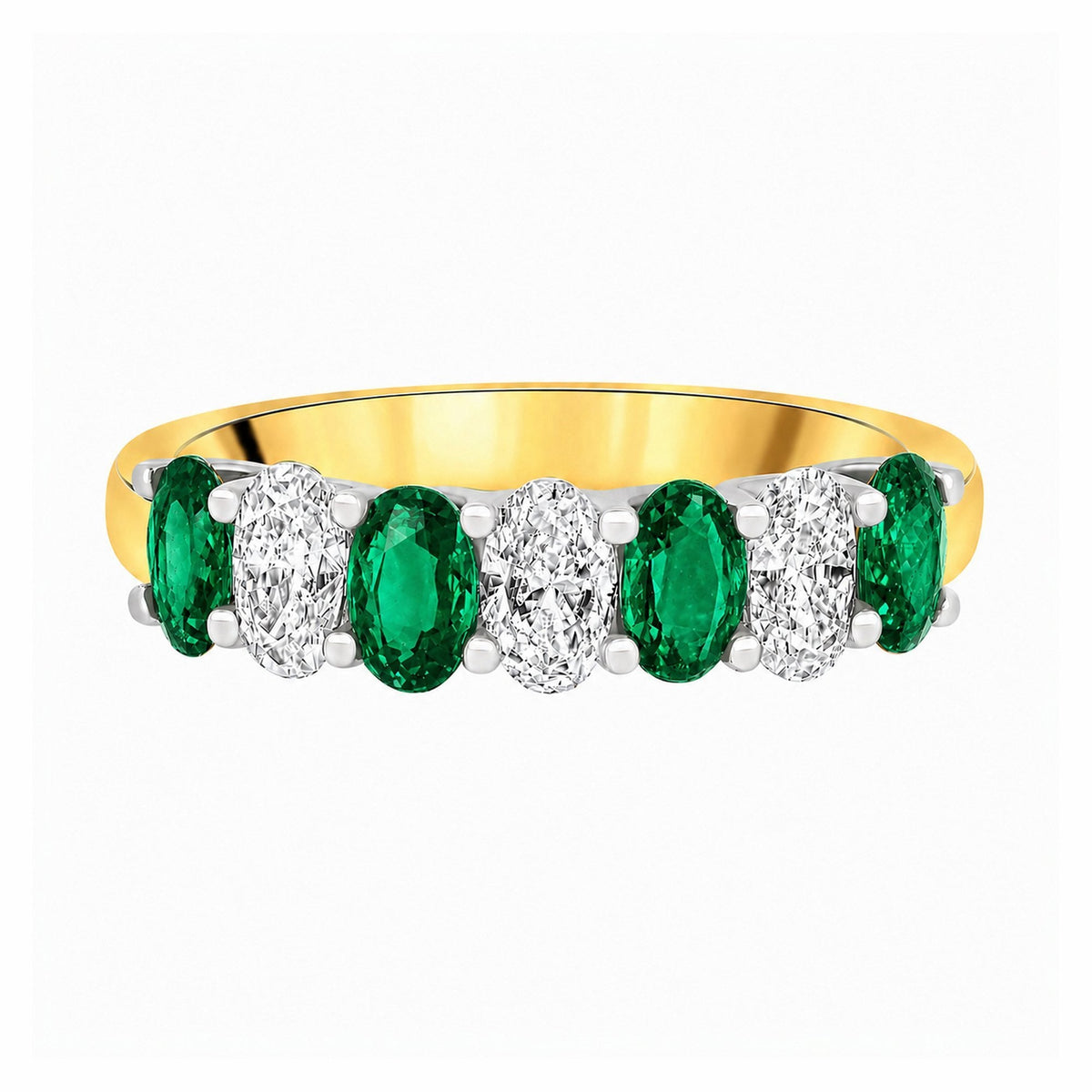 18ct yellow gold 0.89ct emerald & 0.75ct diamond 7 stone ring