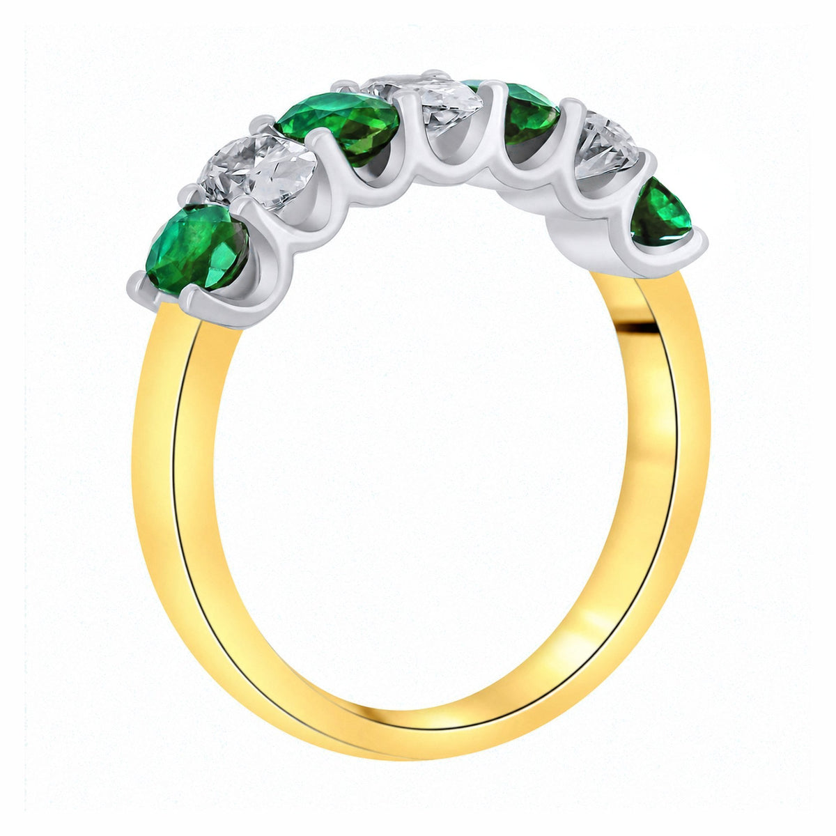 18ct yellow gold 0.89ct emerald & 0.75ct diamond 7 stone ring