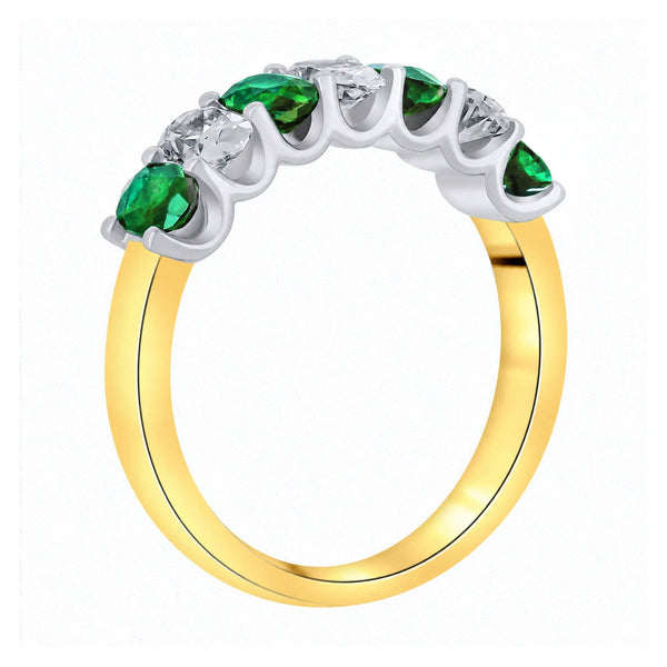 18ct yellow gold 0.89ct emerald & 0.75ct diamond 7 stone ring
