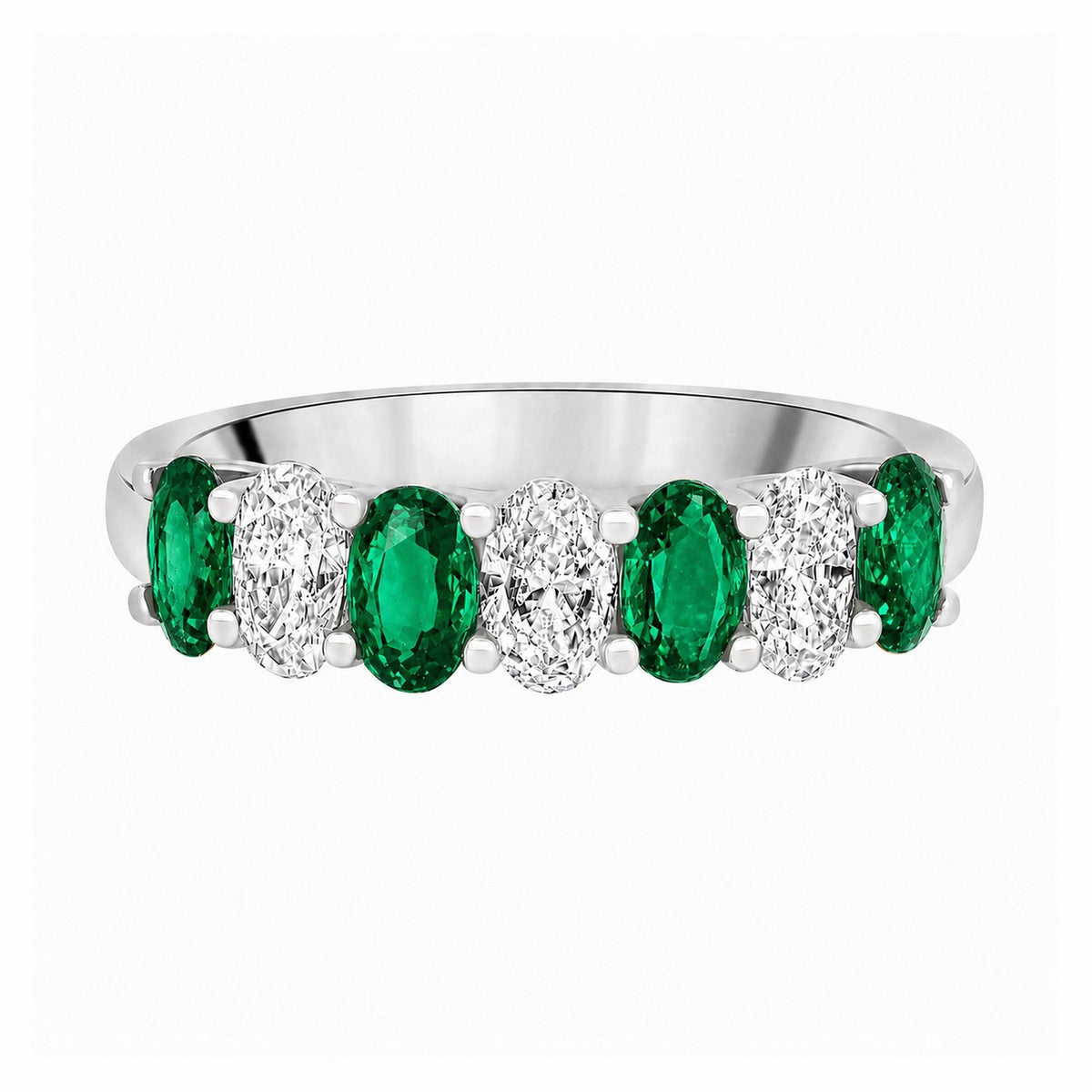 Platinum 0.89ct emerald & 0.75ct diamond 7 stone ring