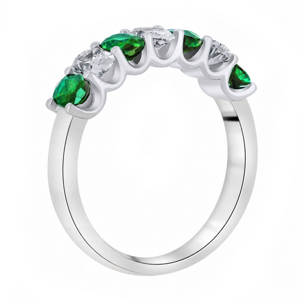 Platinum 0.89ct emerald & 0.75ct diamond 7 stone ring