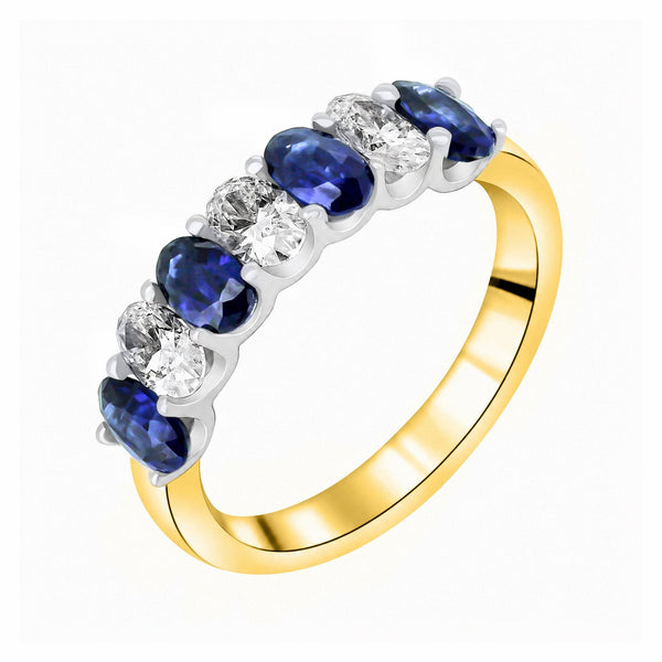 18ct yellow gold 1.10ct sapphire & 0.75ct diamond 7 stone ring