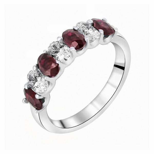 Platinum 1.11ct ruby & 0.75ct diamond 7 stone ring