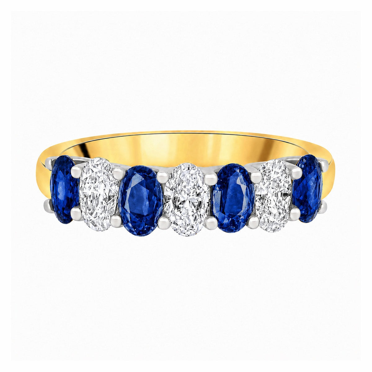 18ct yellow gold 1.10ct sapphire & 0.75ct diamond 7 stone ring