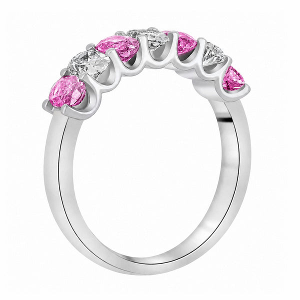 Platinum 1.00ct pink sapphire & 0.75ct diamond 7 stone ring