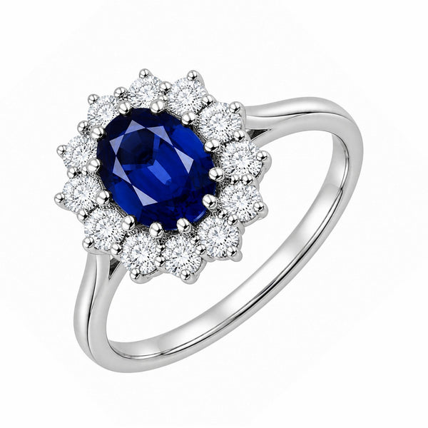 Platinum 0.93ct sapphire & 0.60ct diamond cluster ring