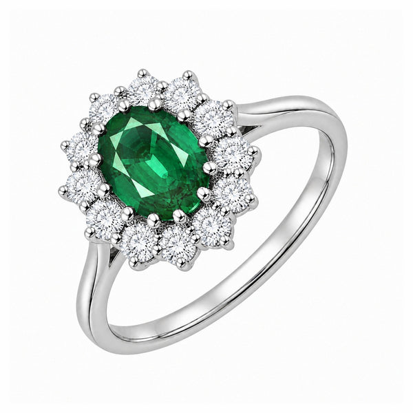Platinum 0.70ct emerald & 0.60ct diamond cluster ring