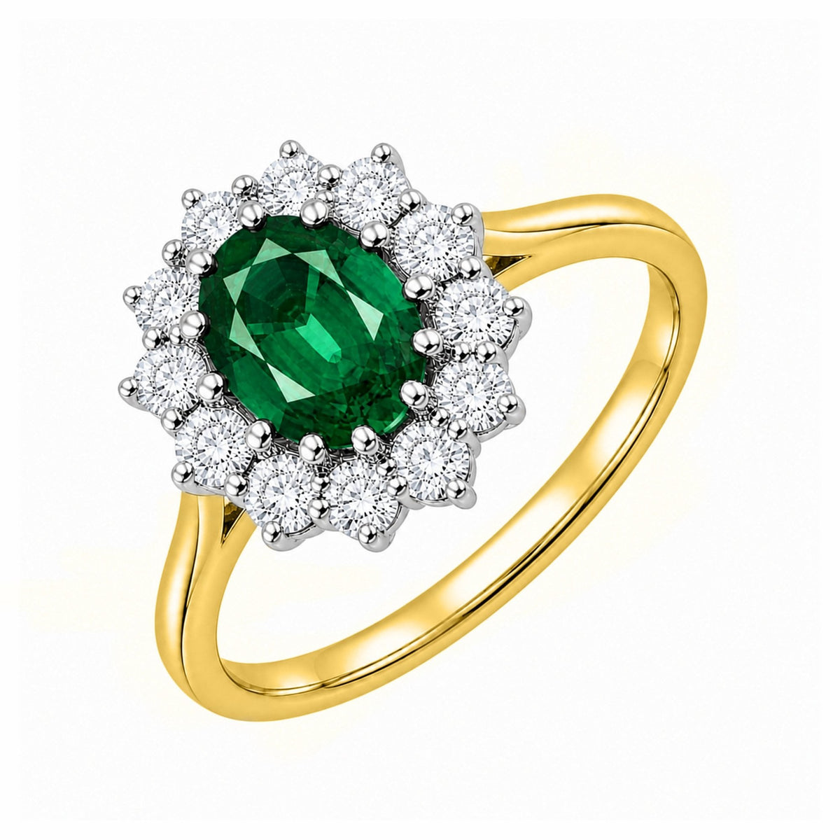 18ct yellow gold 0.70ct emerald & 0.60ct diamond cluster ring
