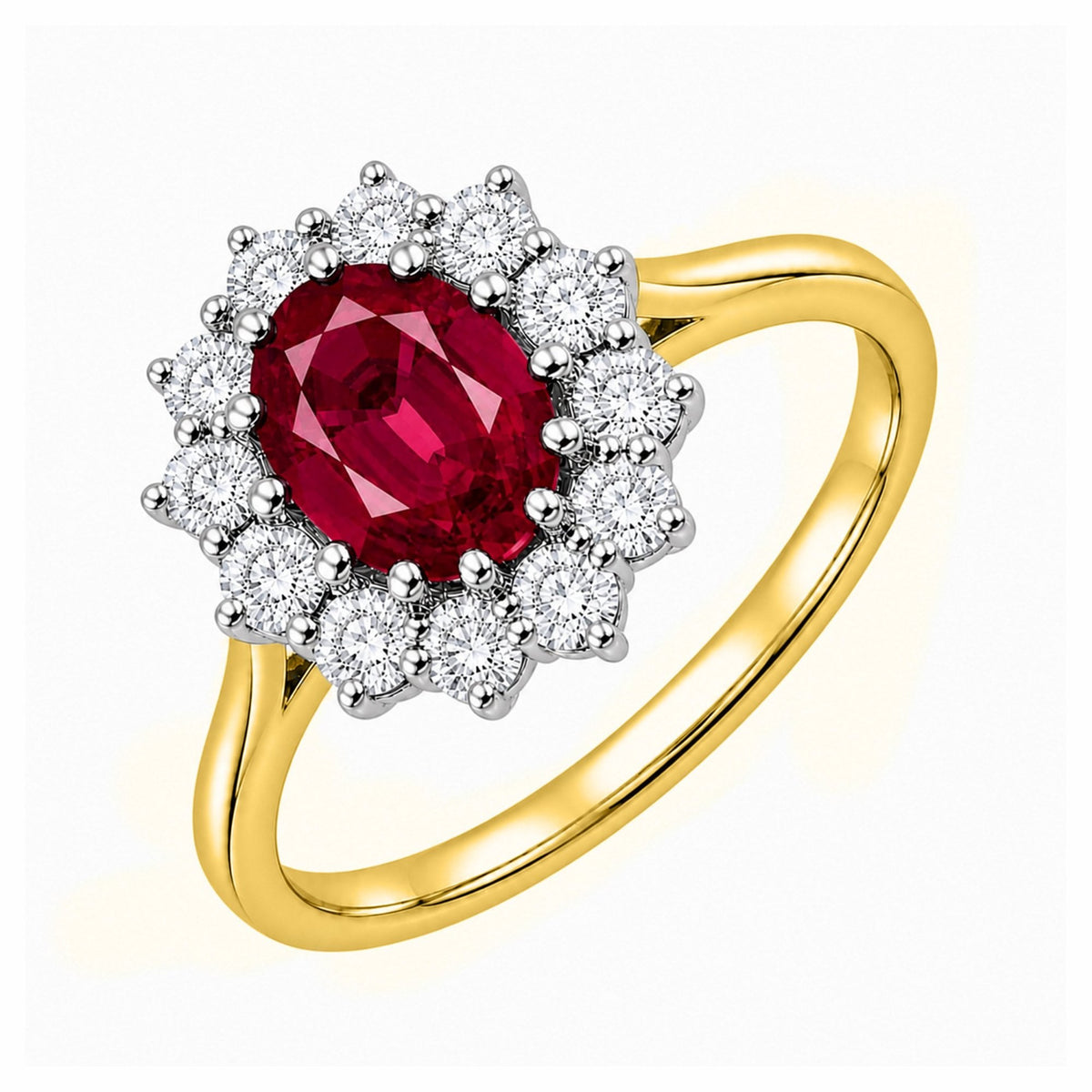 18ct yellow gold 0.80ct ruby & 0.60ct diamond cluster ring