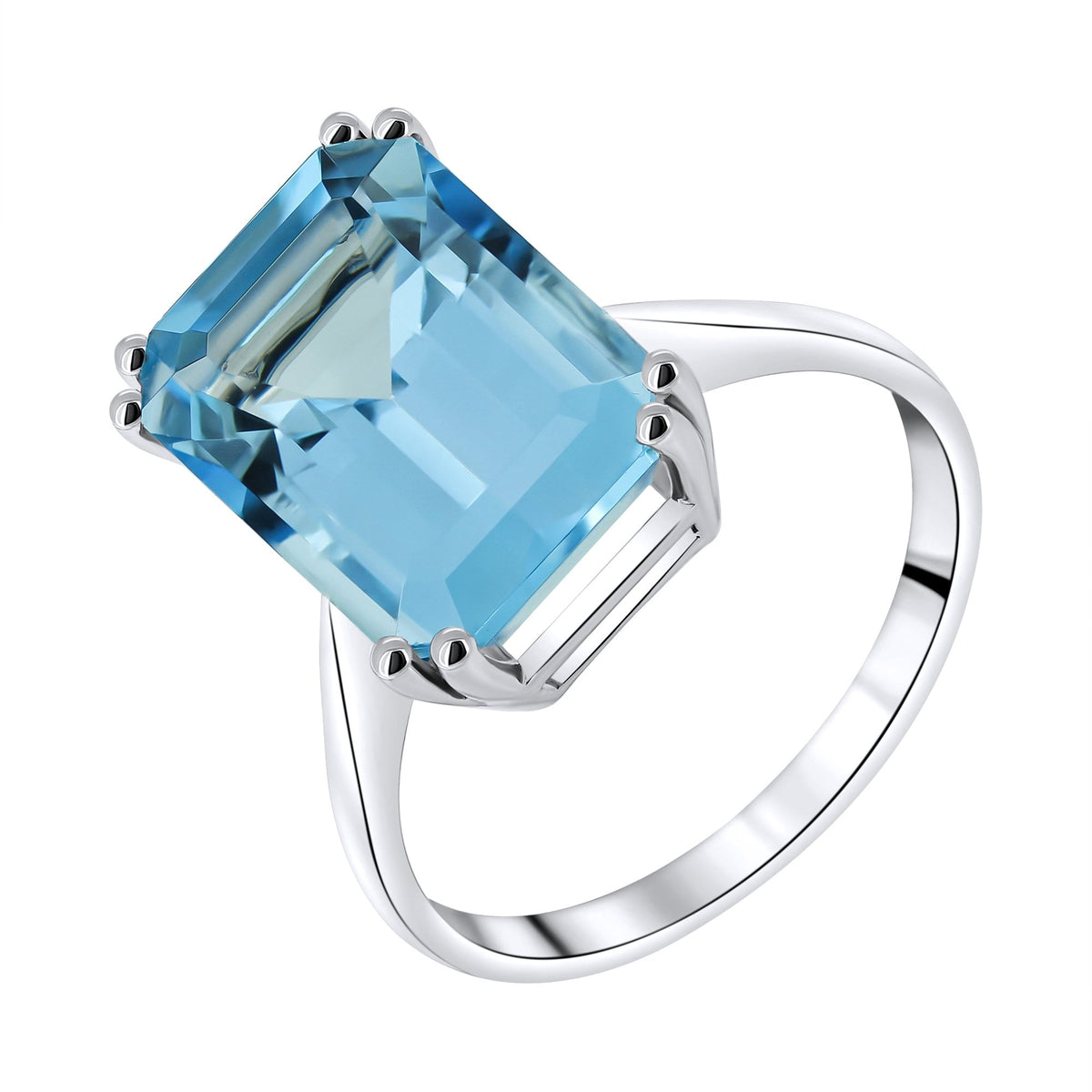 9ct white gold 14mm x 10mm emerald cut Swiss blue topaz ring