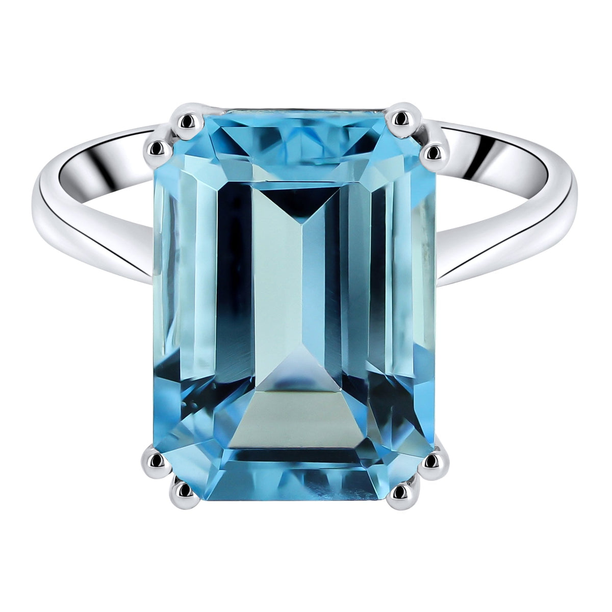 9ct white gold 14mm x 10mm emerald cut Swiss blue topaz ring