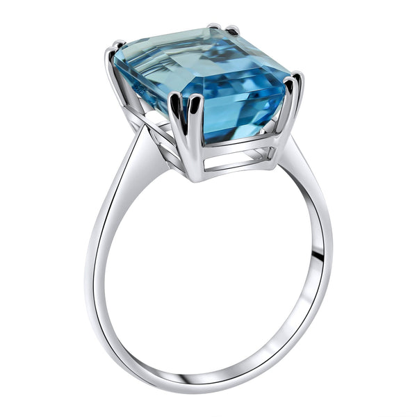 9ct white gold 14mm x 10mm emerald cut Swiss blue topaz ring