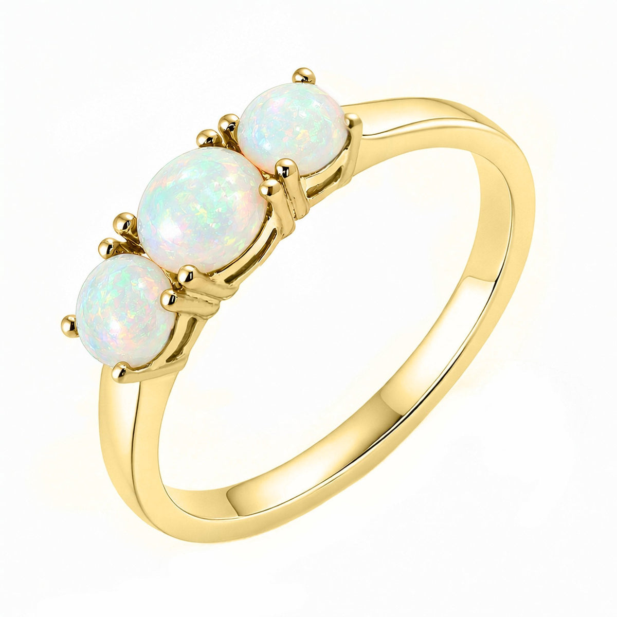 9ct yellow gold 5mm & 4mm round opal 3 stone ring