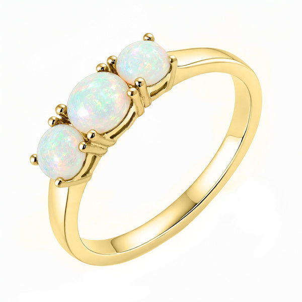 9ct yellow gold 5mm & 4mm round opal 3 stone ring