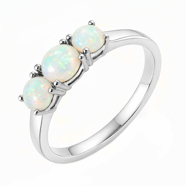 9ct white gold graduating opal 3 stone ring