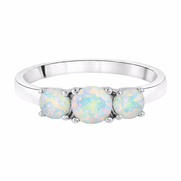 9ct white gold graduating opal 3 stone ring