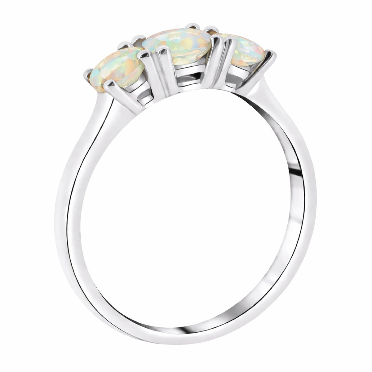 9ct white gold graduating opal 3 stone ring