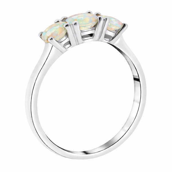 9ct white gold graduating opal 3 stone ring