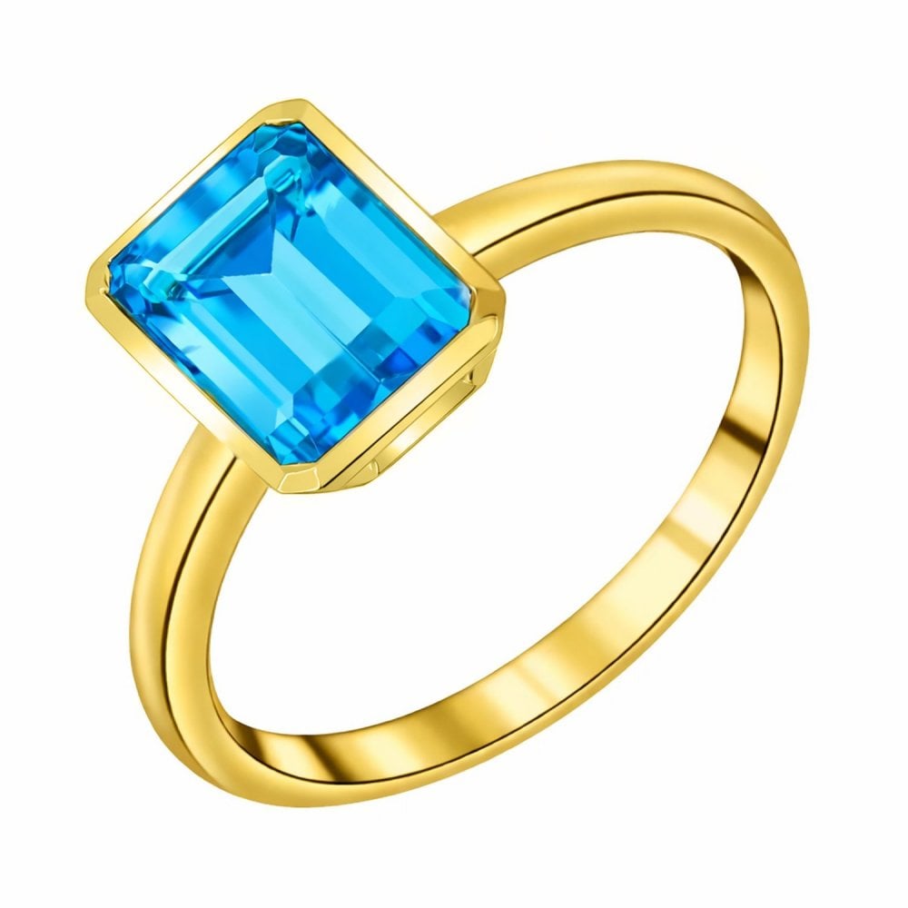 9ct yellow gold 9mm x 7mm Swiss blue topaz ring