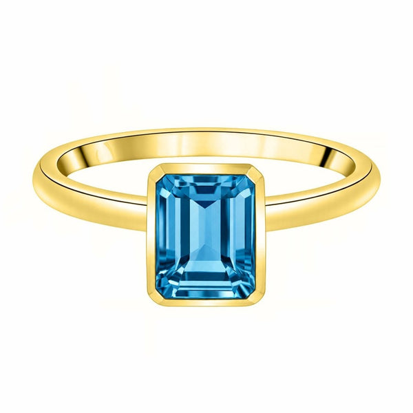 9ct yellow gold 9mm x 7mm Swiss blue topaz ring