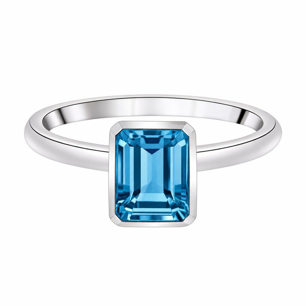 9ct white gold 9mm x 7mm Swiss blue topaz ring