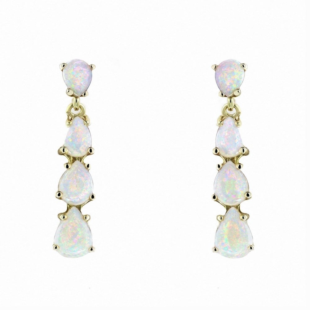 9ct yellow gold opal 4 stone drop earrings