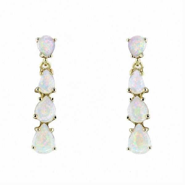 9ct yellow gold opal 4 stone drop earrings