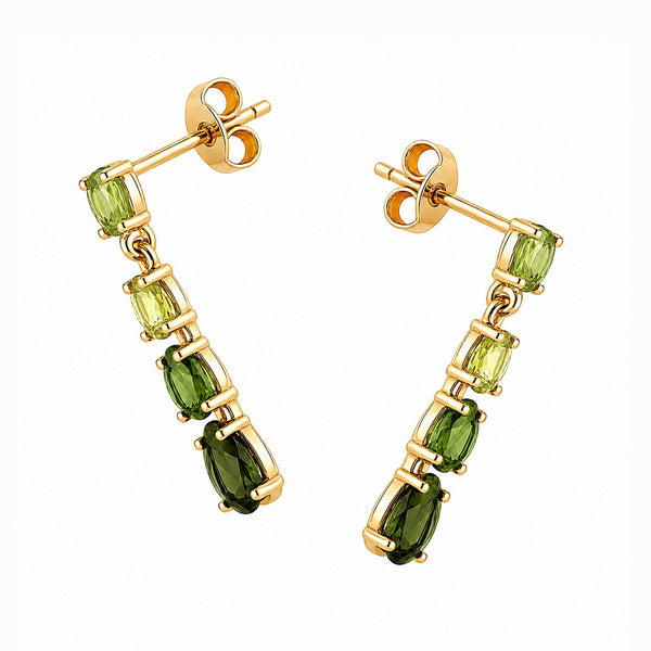 9ct yellow gold peridot & green tourmaline 4 stone drop earrings