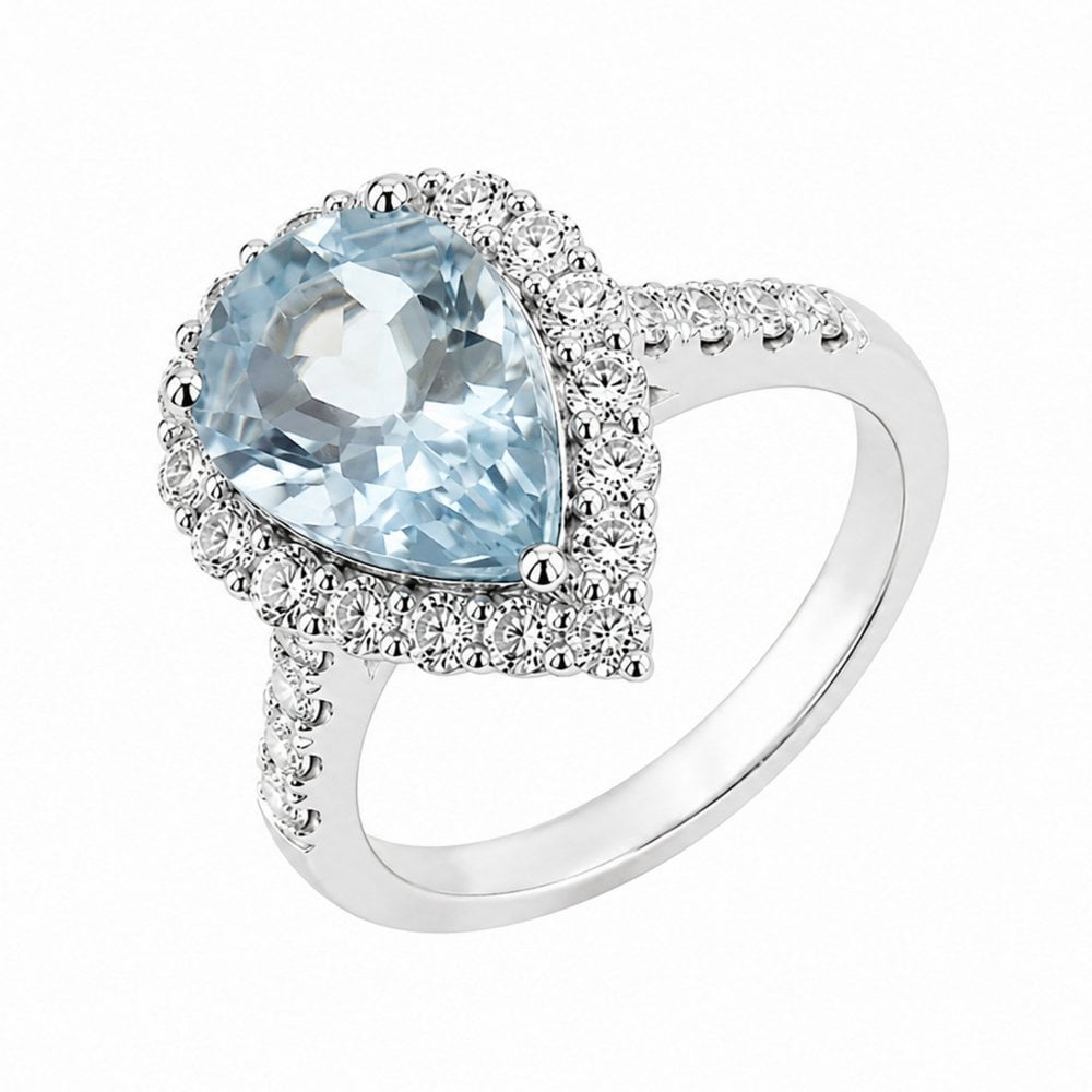 Platinum 3.85ct aquamarine & 1.00ct diamond cluster ring