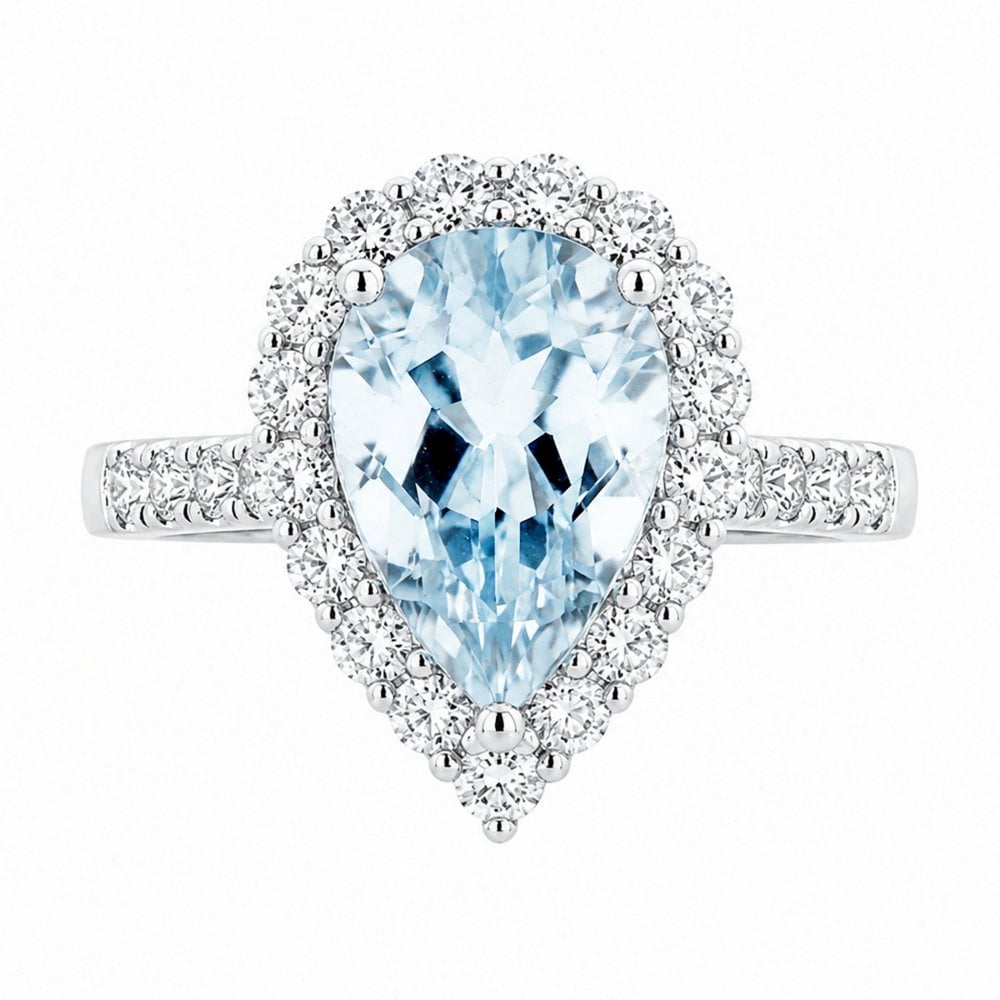 Platinum 3.85ct aquamarine & 1.00ct diamond cluster ring