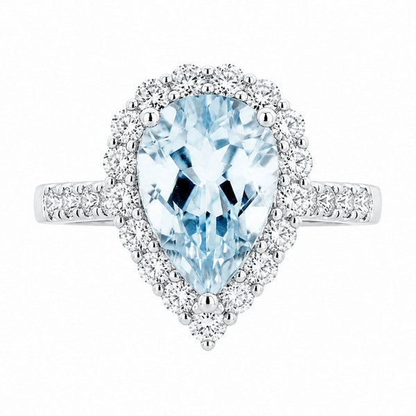 Platinum 3.85ct aquamarine & 1.00ct diamond cluster ring