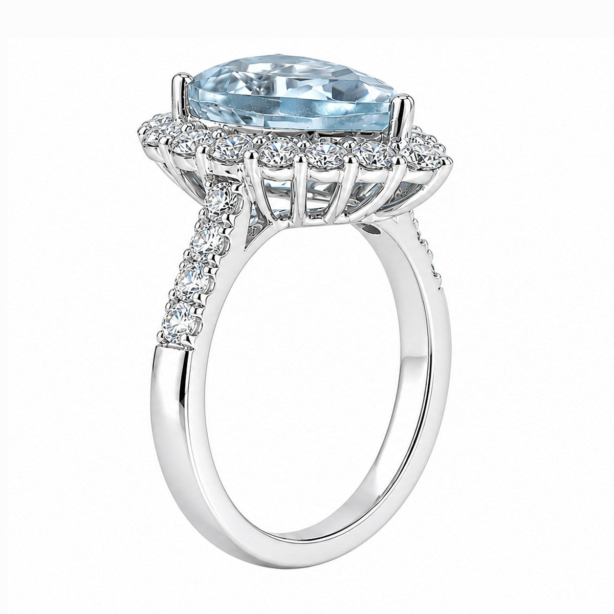 Platinum 3.85ct aquamarine & 1.00ct diamond cluster ring