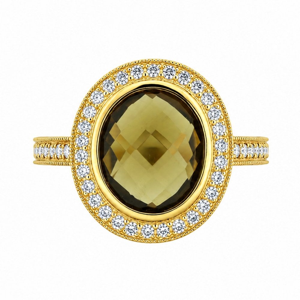 18ct yellow gold 4.47ct whiskey quartz & 0.60ct diamond ring