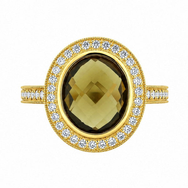 18ct yellow gold 4.47ct whiskey quartz & 0.60ct diamond ring