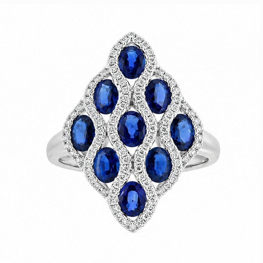 18ct white gold 2.65ct sapphire & 0.30ct diamond peacock ring