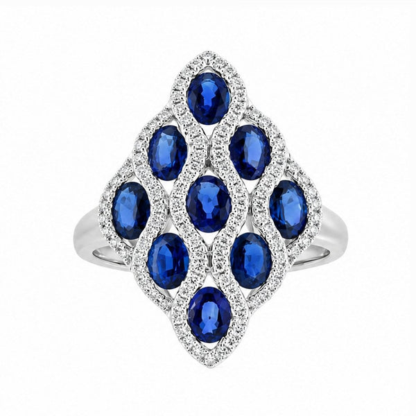 18ct white gold 2.65ct sapphire & 0.30ct diamond peacock ring
