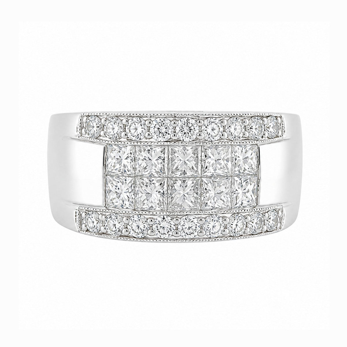 18ct white gold 2.23ct princess & round cut diamond ring