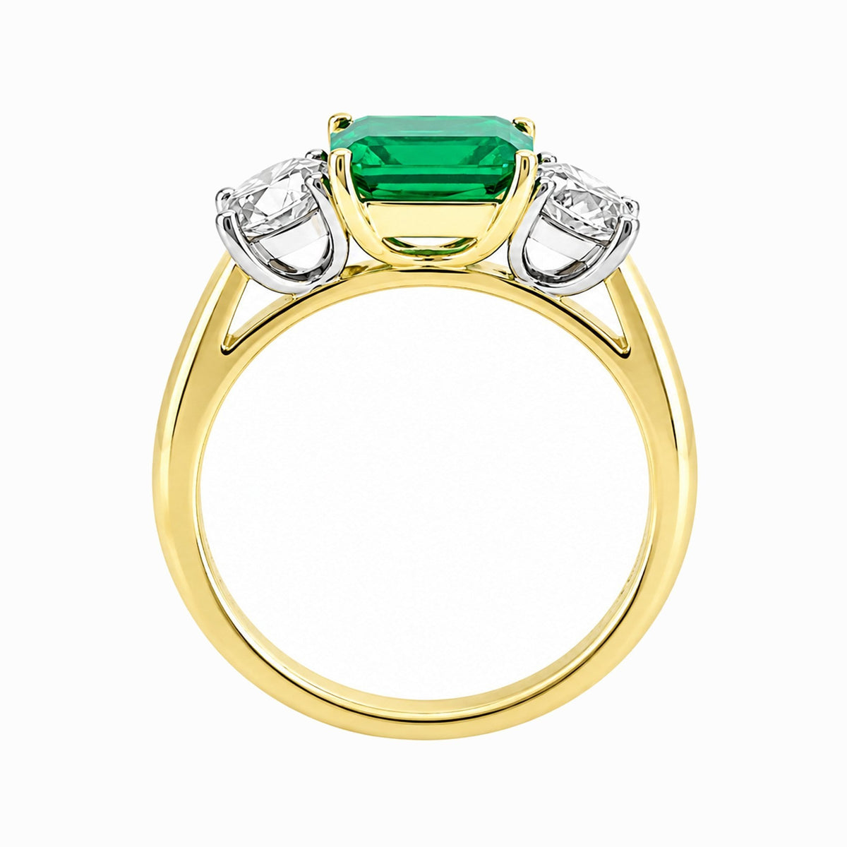 18ct yellow gold 1.25ct emerald 0.83ct GIA diamond 3 stone ring