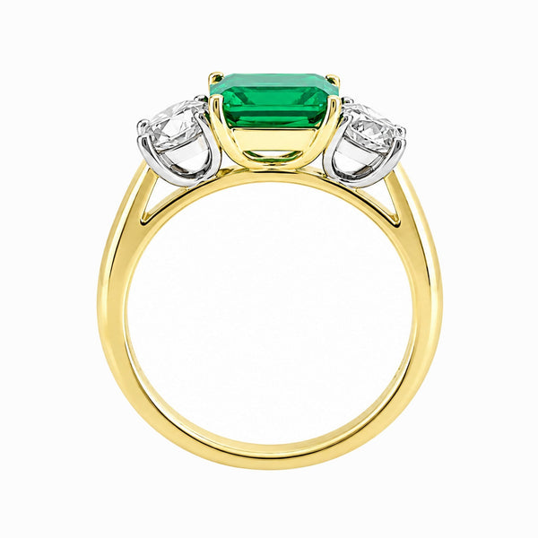 18ct yellow gold 1.25ct emerald 0.83ct GIA diamond 3 stone ring